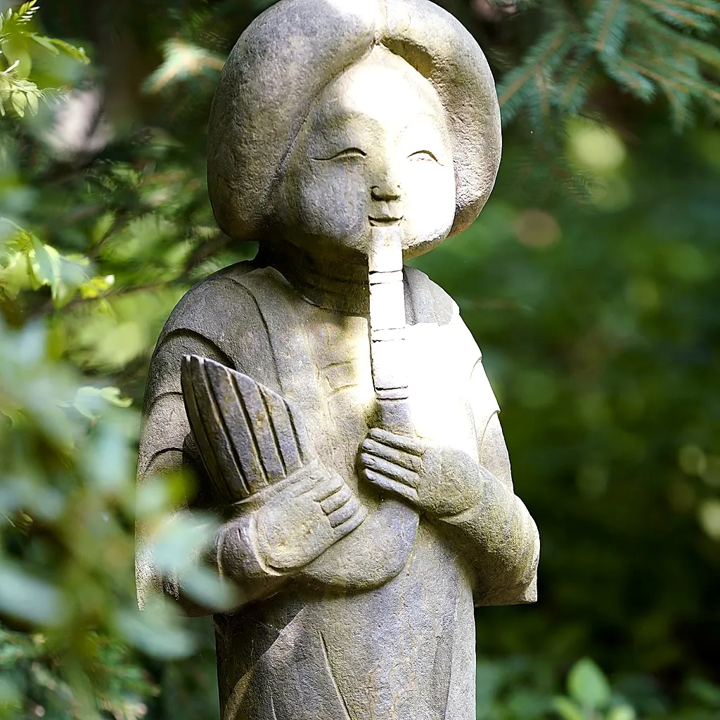 Zen Stone Flute Player in Portland Japanese Garden